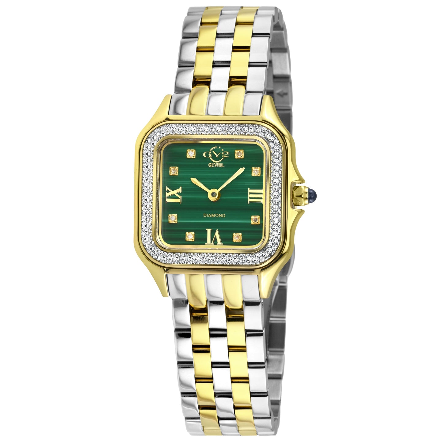 Gevril-Luxury-Swiss-Watches-GV2 Milan Diamond Swiss Quartz - Malachite-
