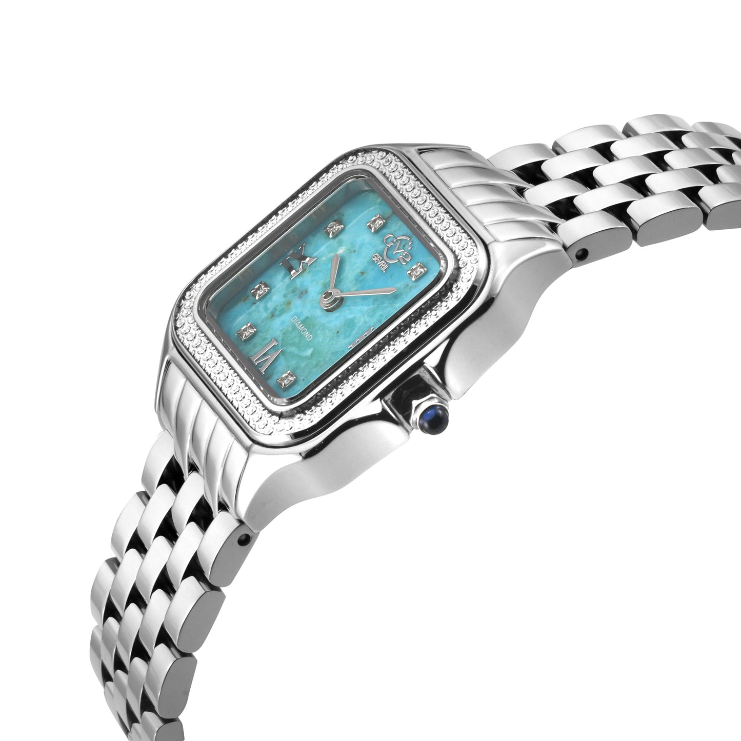 Gevril-Luxury-Swiss-Watches-GV2 Milan Diamond Swiss Quartz Stone dial Edition- Turquoise-