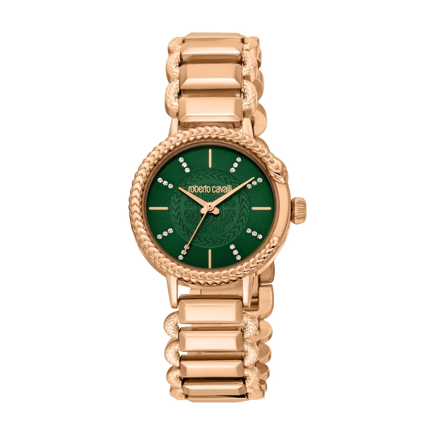 Gevril-Luxury-Swiss-Watches-Roberto Cavalli Women's Dark Green Dial Rose Gold Quartz Watch-
