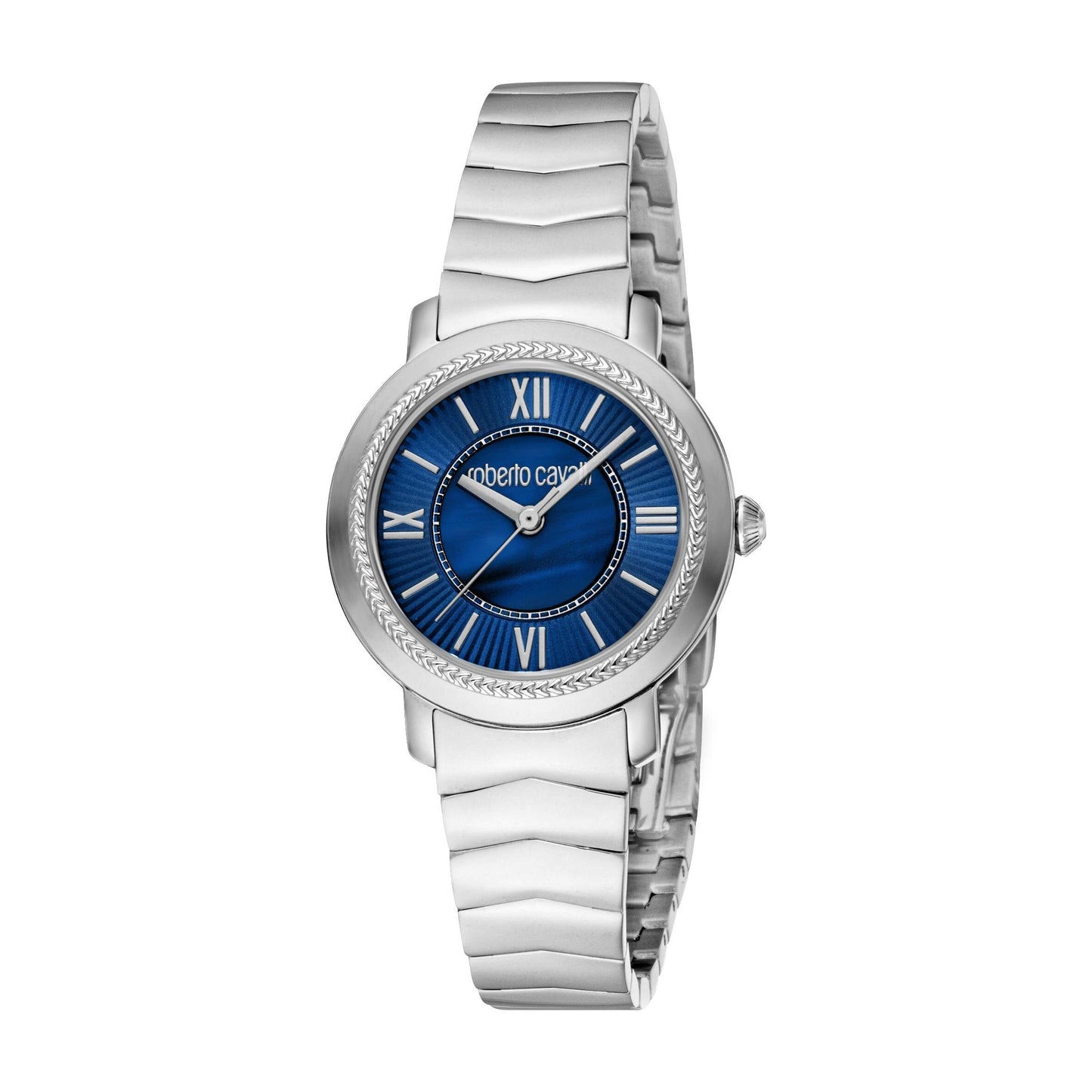 Gevril-Luxury-Swiss-Watches-Roberto Cavalli Women's Glam Dark Blue Dial Stainless Steel Silver Quartz Watch-