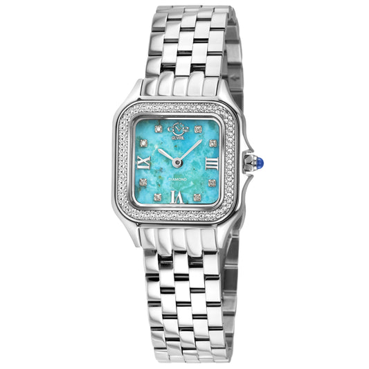 Gevril-Luxury-Swiss-Watches-GV2 Milan Diamond Swiss Quartz Stone dial Edition- Turquoise-