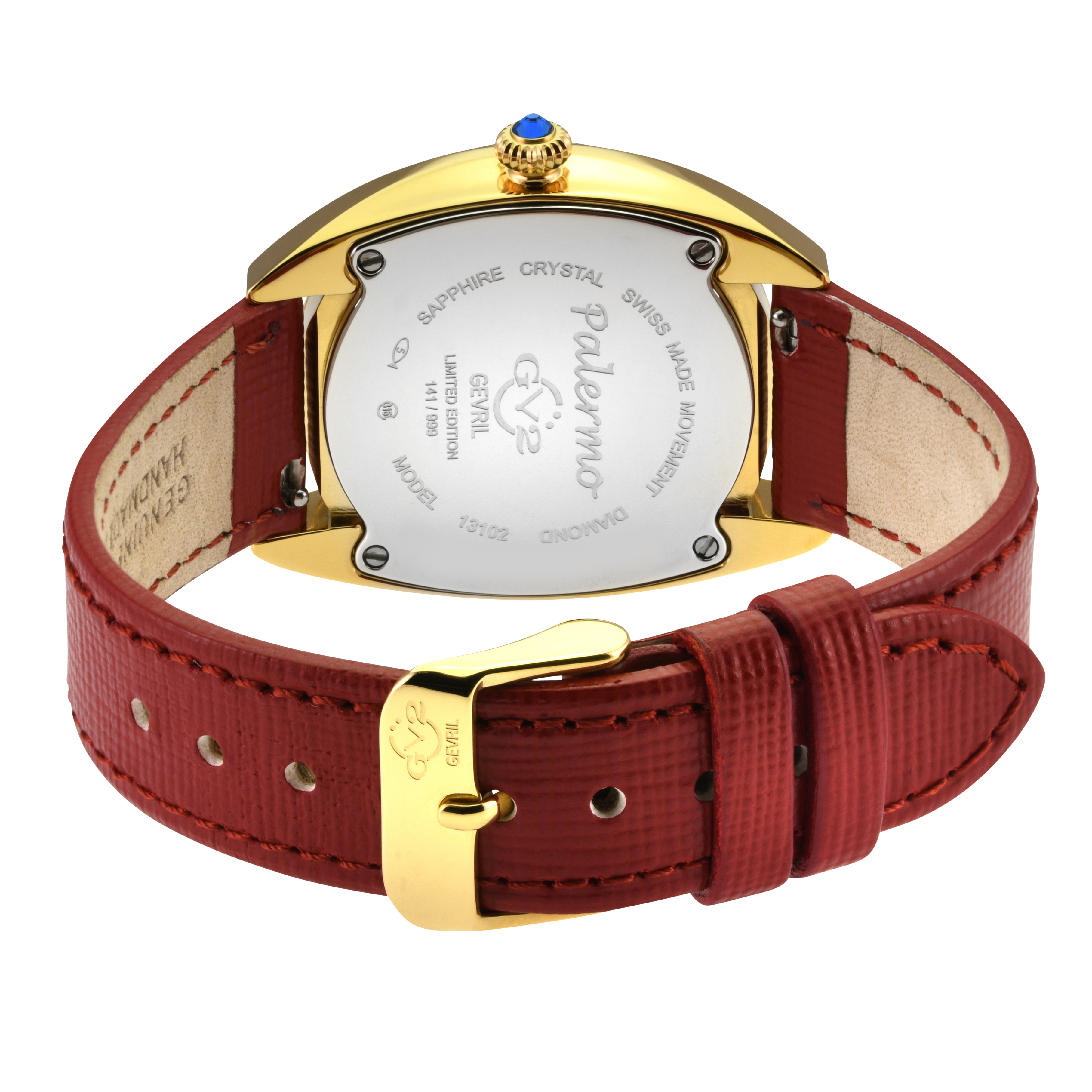 GV2 by Gevril Women\'s Watch 14201-2 Swiss Quartz Gold Red Leather Strap 36mm GV2 Bari Viva - Gevril main image 4