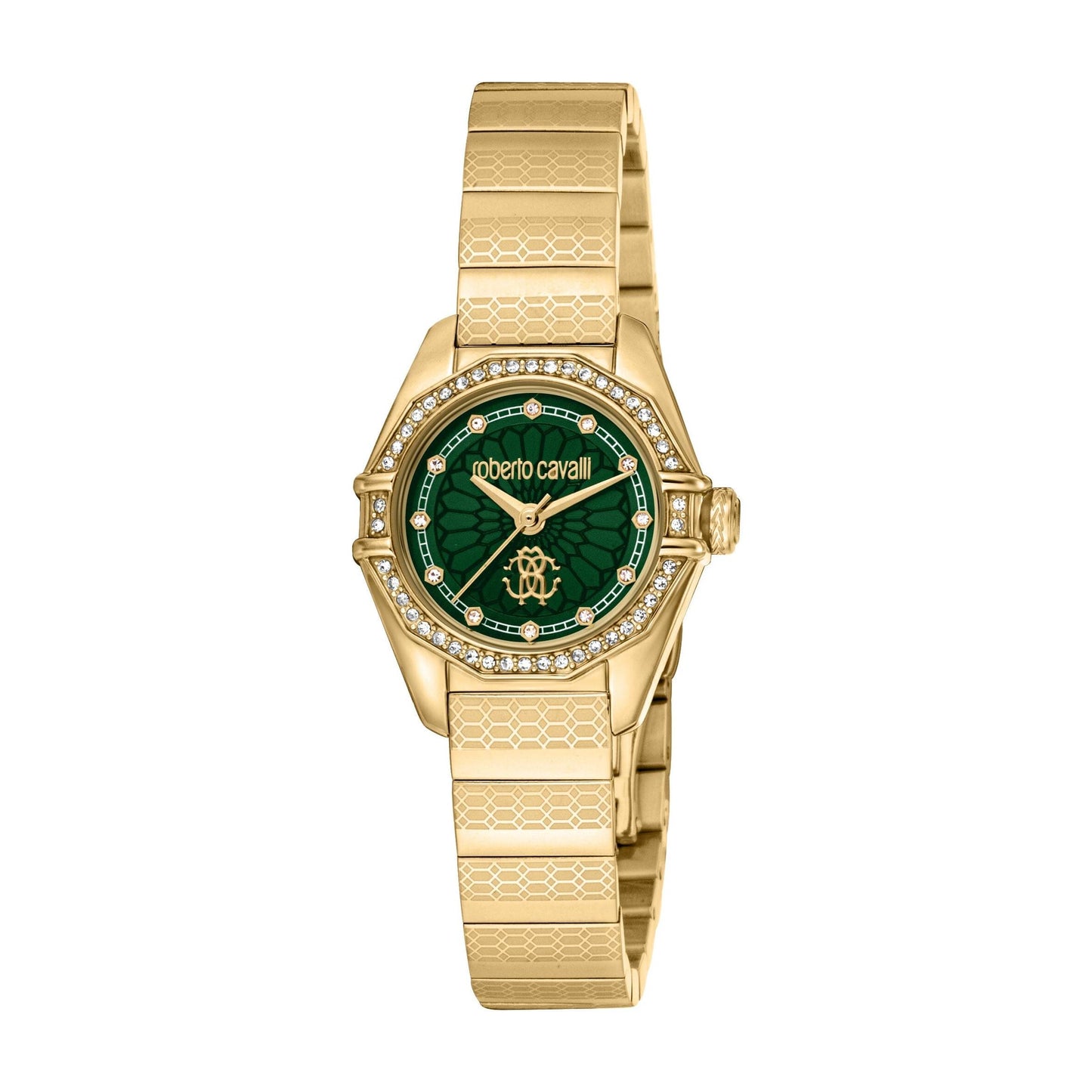 Gevril-Luxury-Swiss-Watches-Roberto Cavalli Women's Mini Dark Green Dial Gold Quartz Watch-
