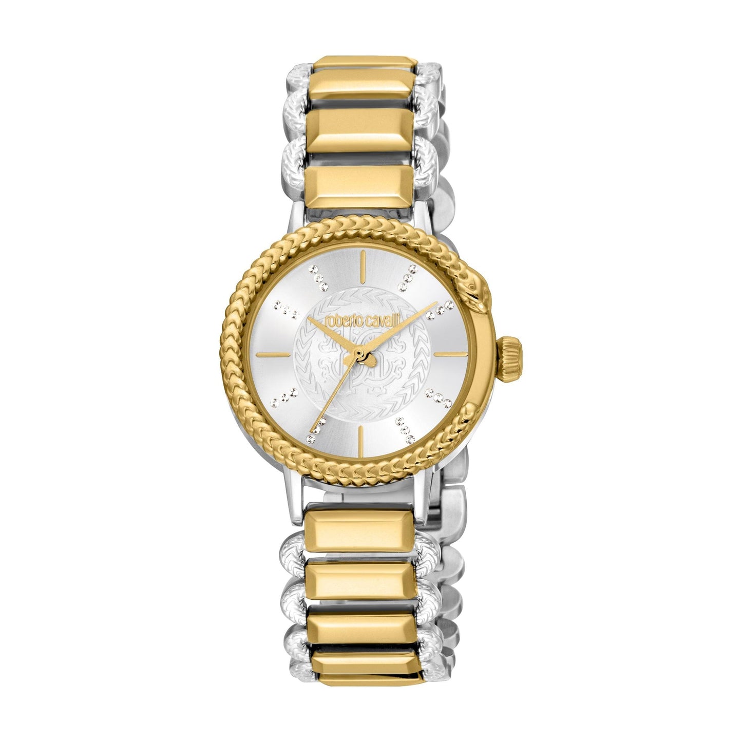 Gevril-Luxury-Swiss-Watches-Roberto Cavalli Women's Snake Core Two Tone Silver-Gold Quartz Watch-