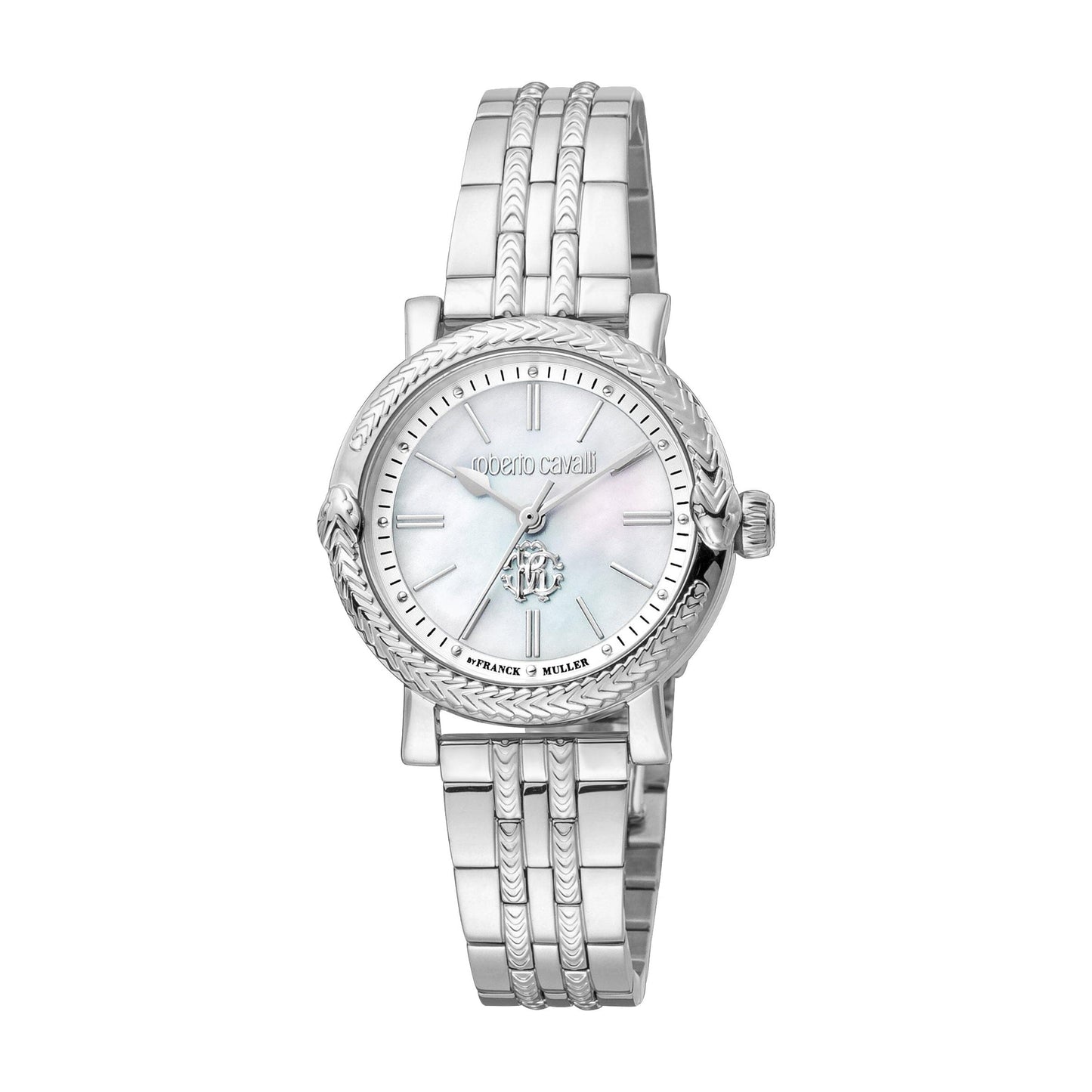 Gevril-Luxury-Swiss-Watches-Roberto Cavalli by Franck Muller Women's White MOP Stainless Steel Silver Quartz Watch-